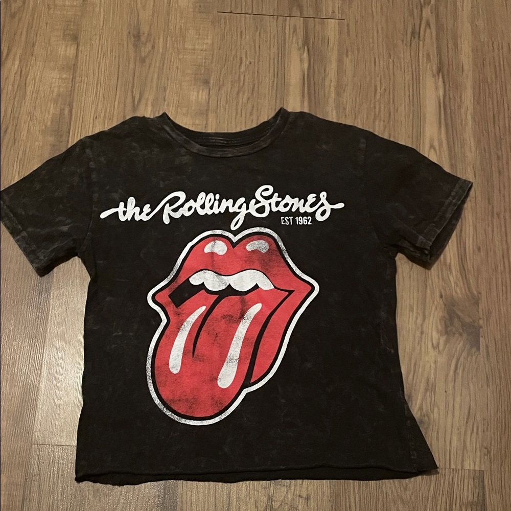 The Rolling Stones Black Crop Top with Red Logo